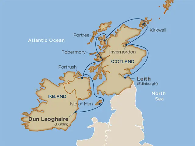 Dublin to Edinburgh Luxury Cruise Itinerary Map