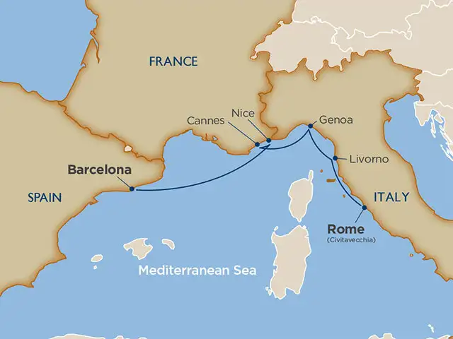 Spain France Italy Luxury Cruise Itinerary Map